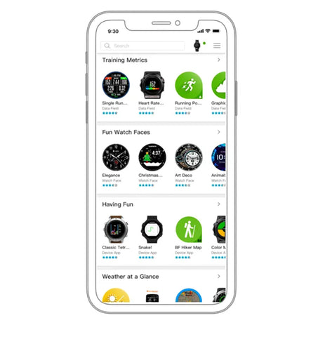 The Garmin IQ Store open on a smartphone image