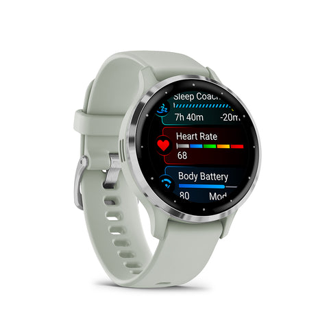 Sage Garmin Venu 3S GPS fitness smartwatch with health and fitness scroll on display