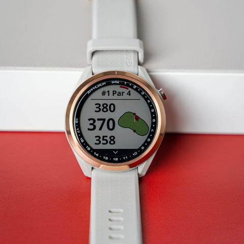 The Garmin Approach S42 golf watch with rose gold bezel