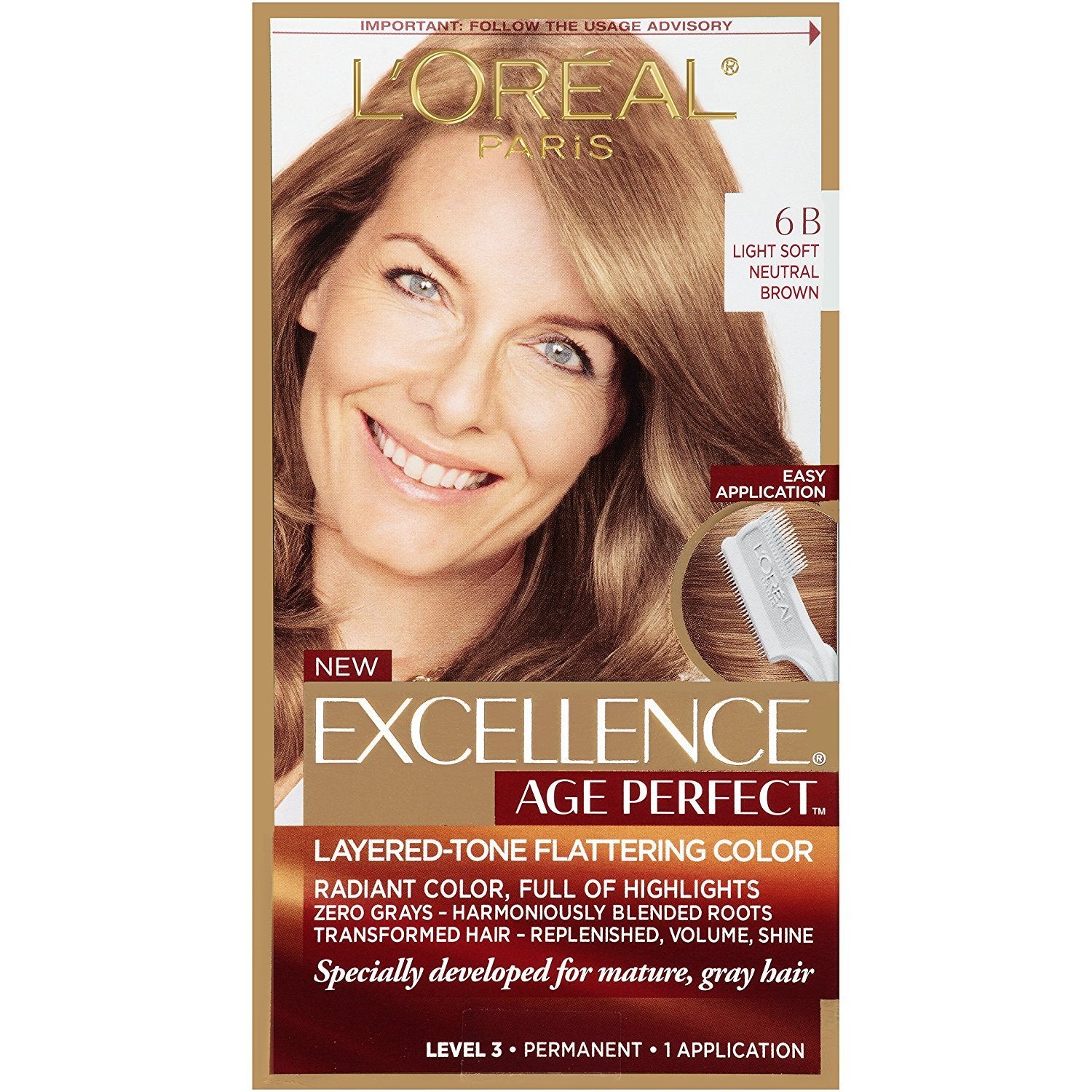 L'Oreal Paris ExcellenceAge Perfect Layered Tone Flattering Color, 6B ...