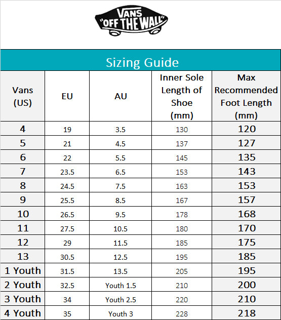 Vans Sizing Guide – Little Treads