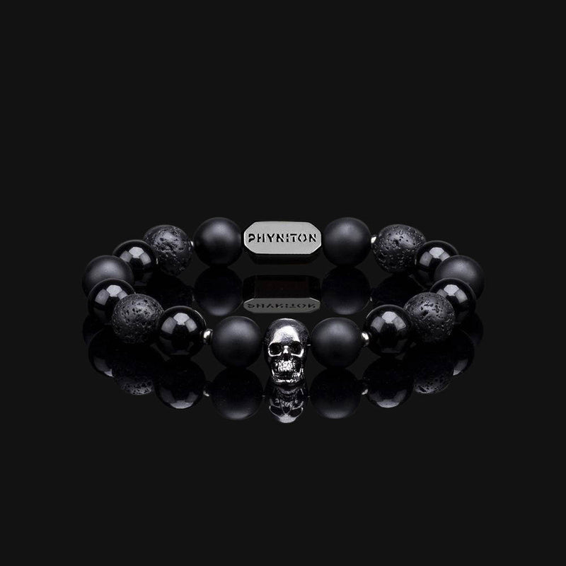 Onyx Lava Black Gold Premium Skull Bracelet 10mm Phyniton