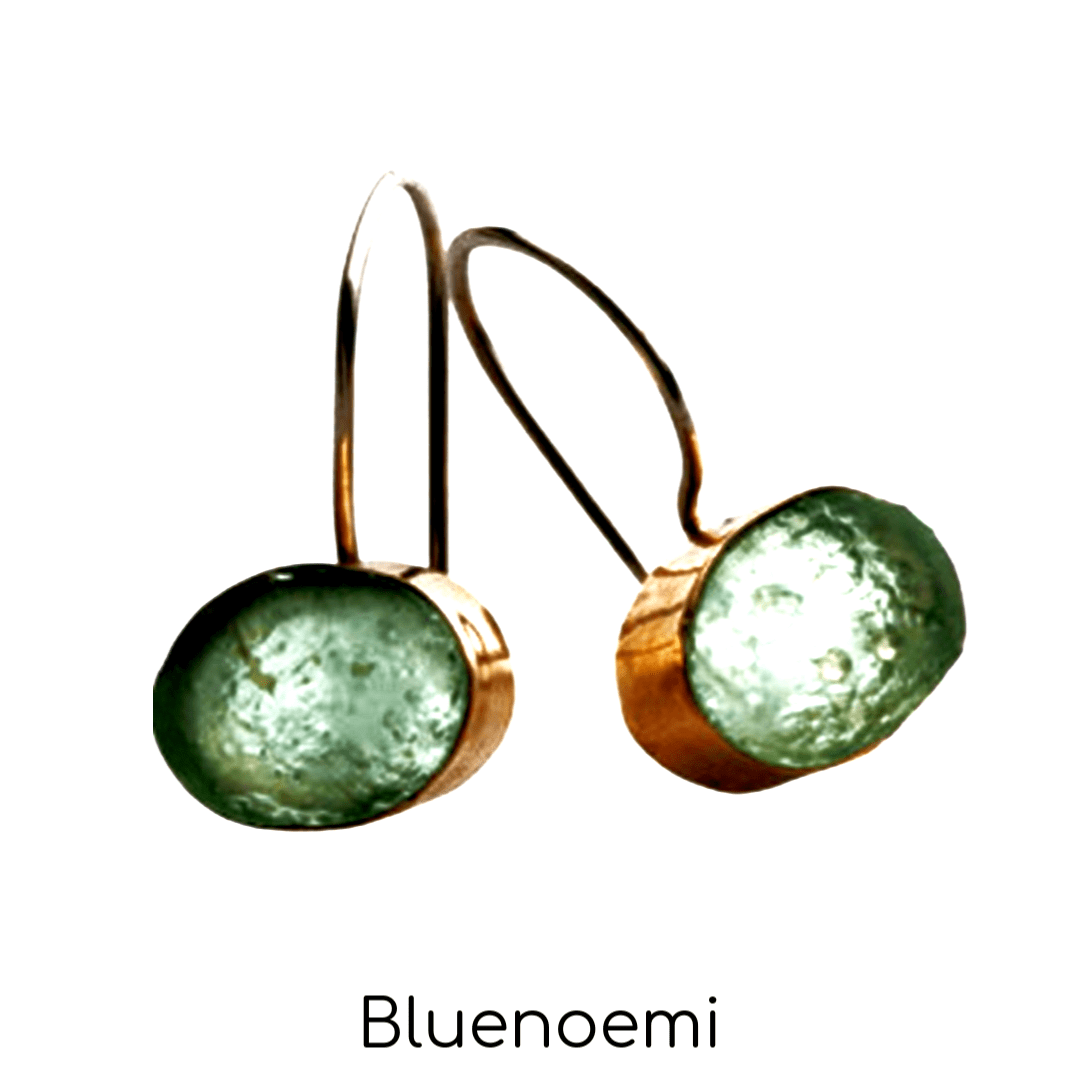 Bluenoemi Jewelry Earrings green Roman Glass earrings , Sterling Silver & 9K Gold / earrings for woman set roman glass