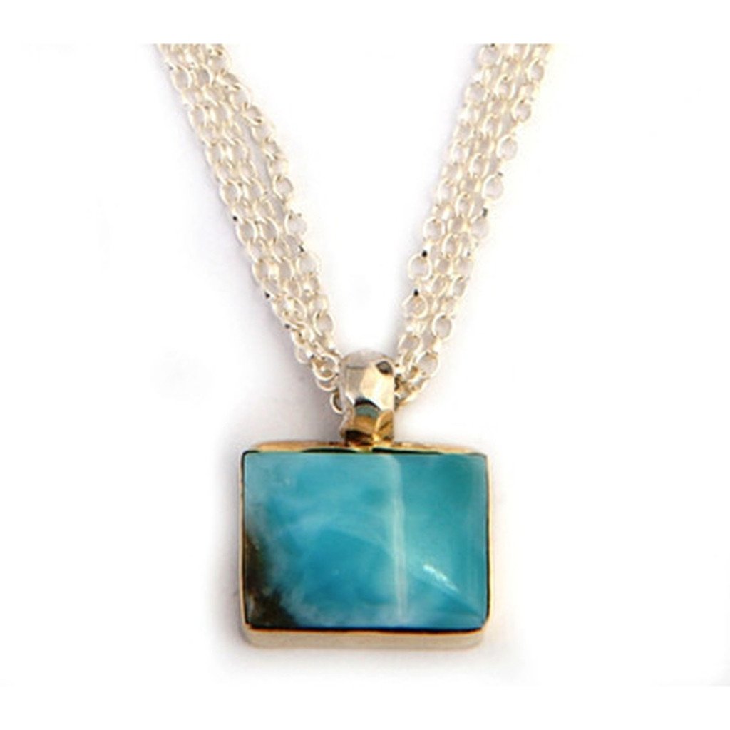Sterling Silver Necklace, Silver and 9K gold necklace, Larimar sterling ...