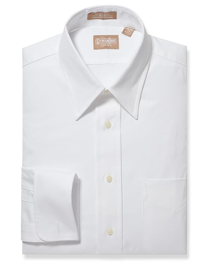 Gitman Bros. Point Collar Pinpoint French Cuff White Dress Shirt