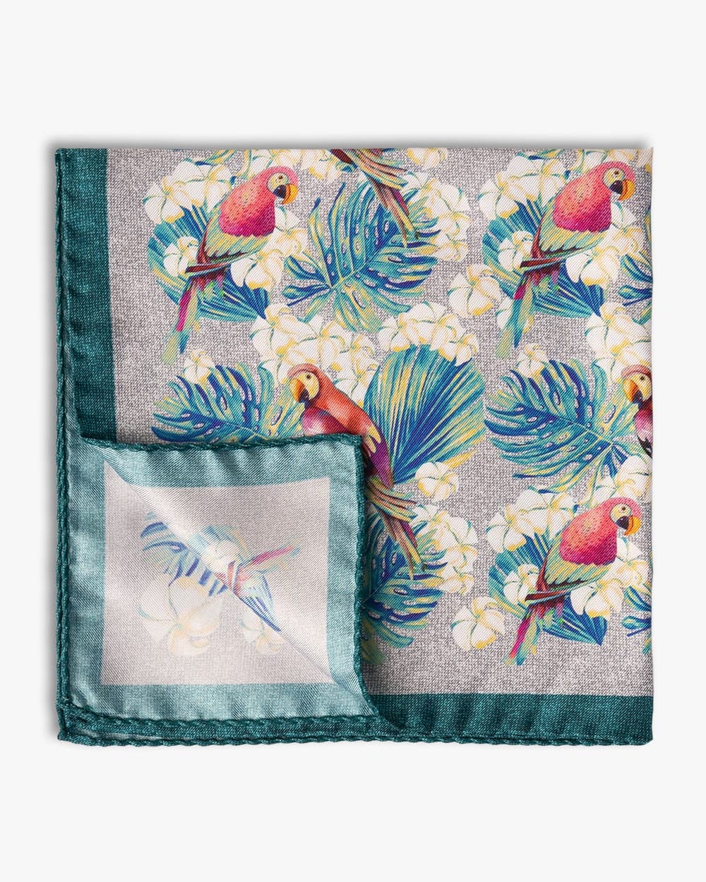 Grey Silk Parrot Pocket Square