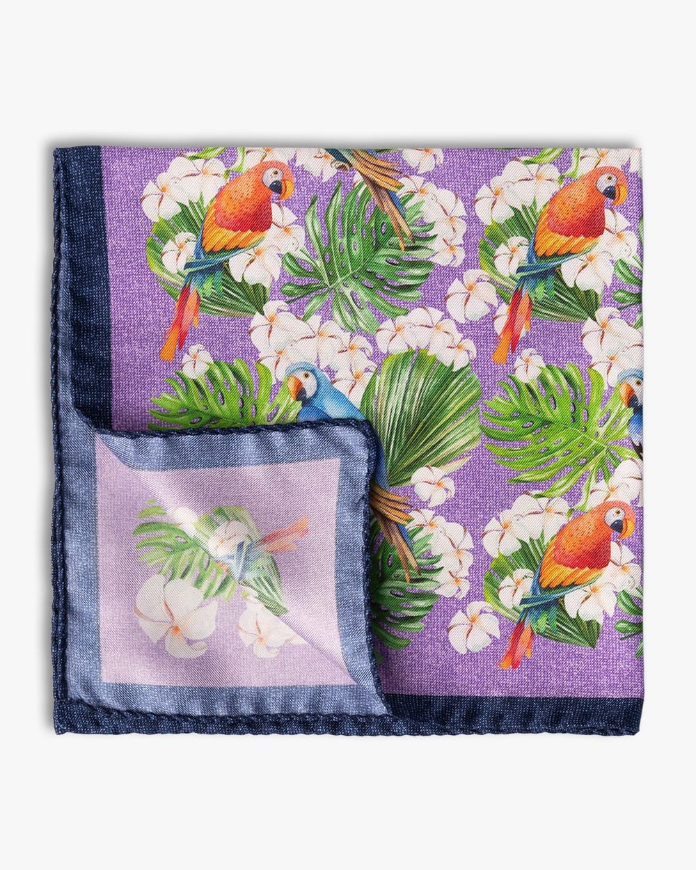 Purple Silk Parrot Pocket Square