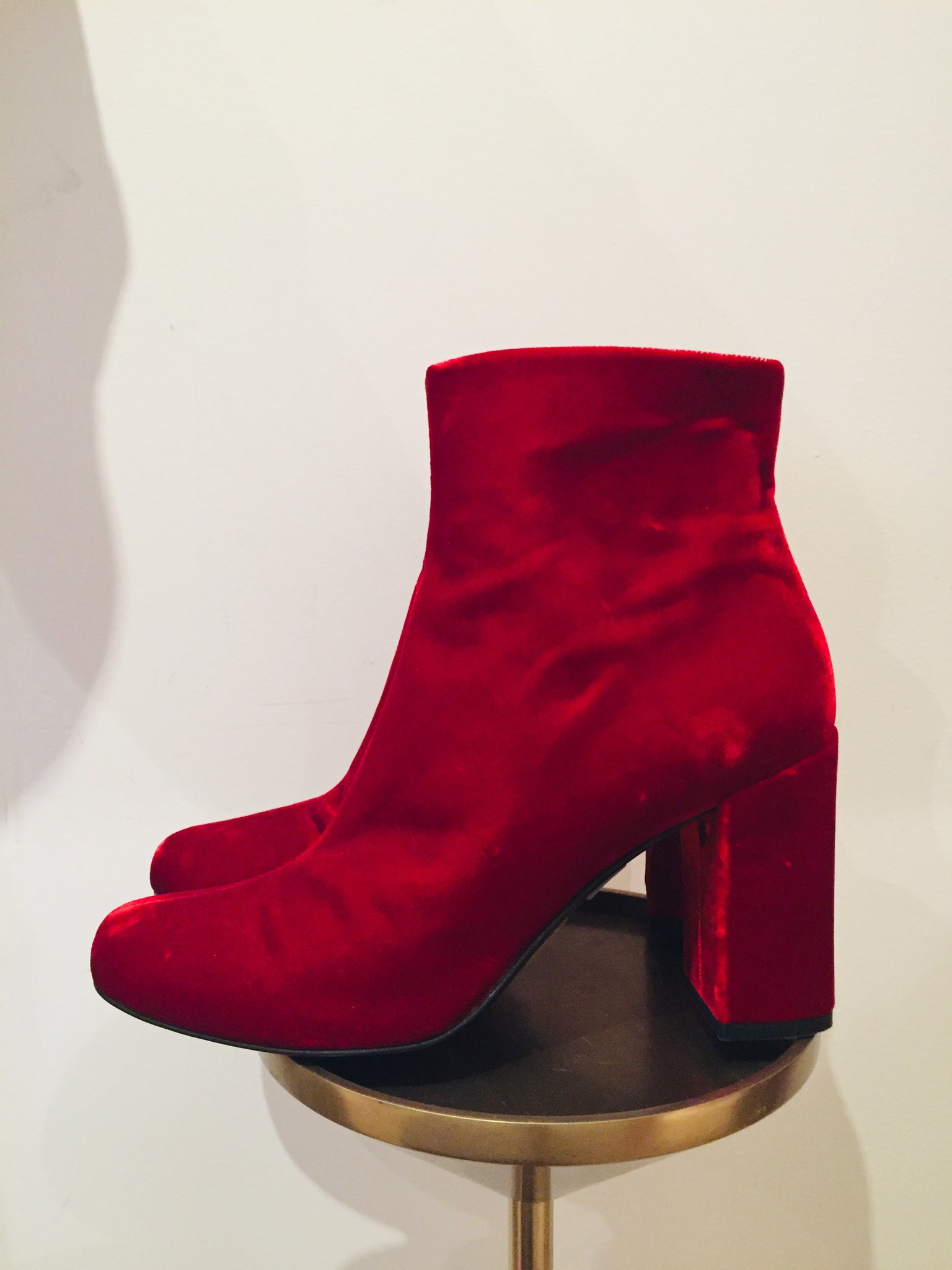 ysl red velvet boots