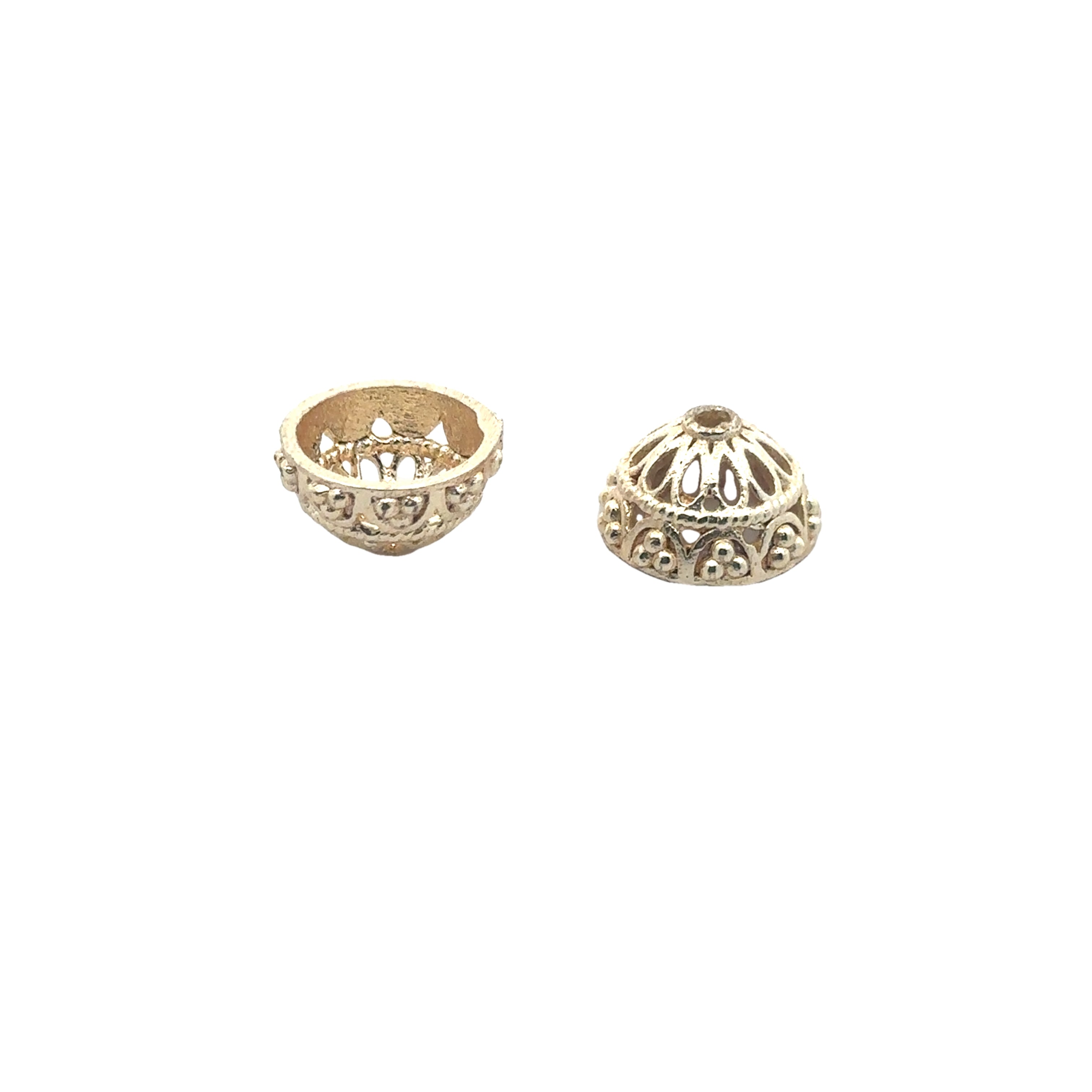 1 Strand of Fancy Cap/End Caps, Available Gold Finish And Silver Plated ,Copper Bead Cap. Sizes: 12mmX7mm