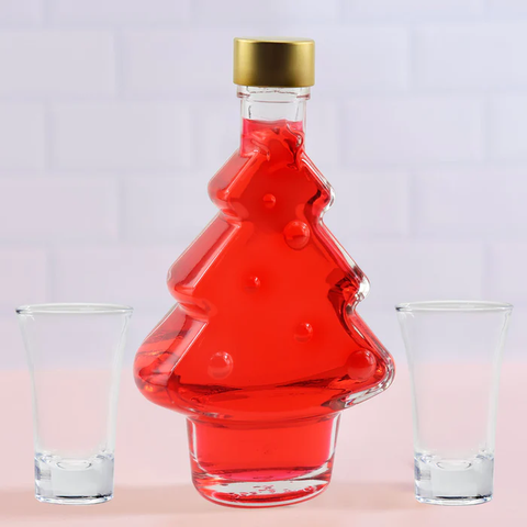 Christmas Tree Bottle Filled with Amazing Strawberry Liqueur