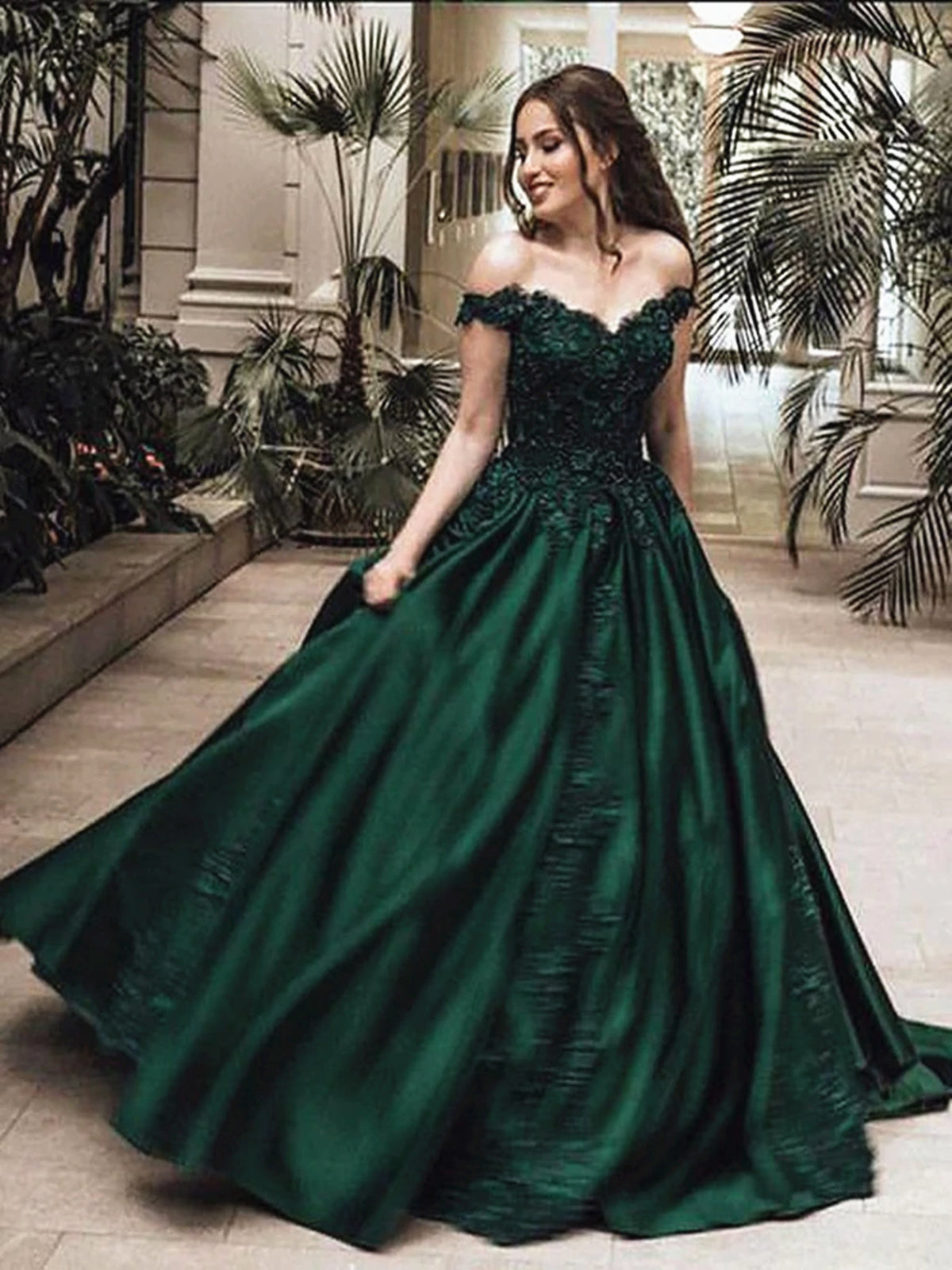 Off Shoulder Green Lace Sequins Long Prom Dress with High Slit, Off the  Shoulder Green Formal Dress, Green Lace Evening Dress A1391