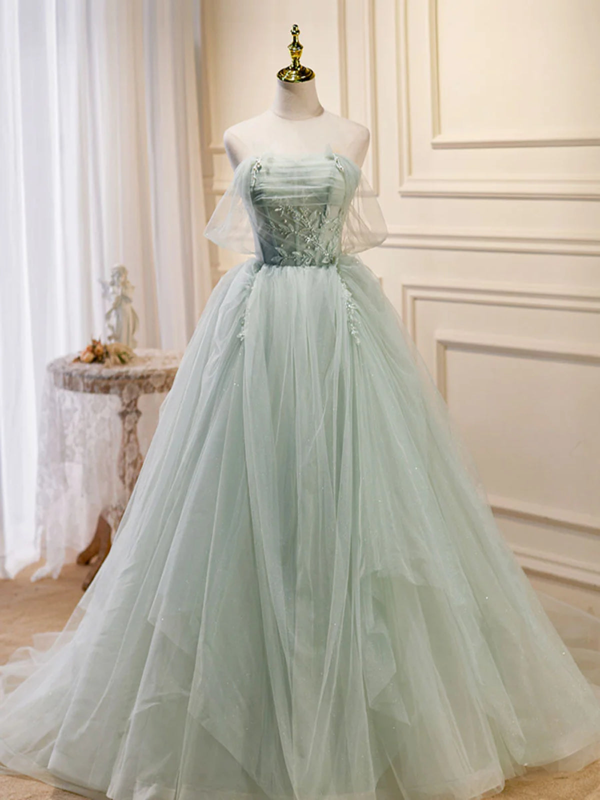 Viniodress Light Green Spaghetti Strap Prom Dresses A-Line Tulle Evening Dress FD3158 Custom Colors / US2