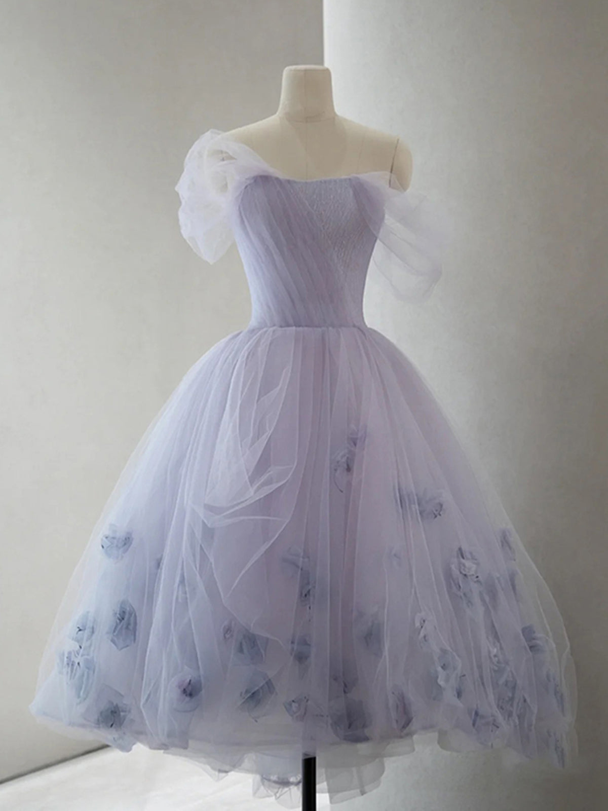 High Low Strapless Purple Satin Floral Long Prom Dresses, High Low Purple  Formal Graduation Evening Dresses EP1635