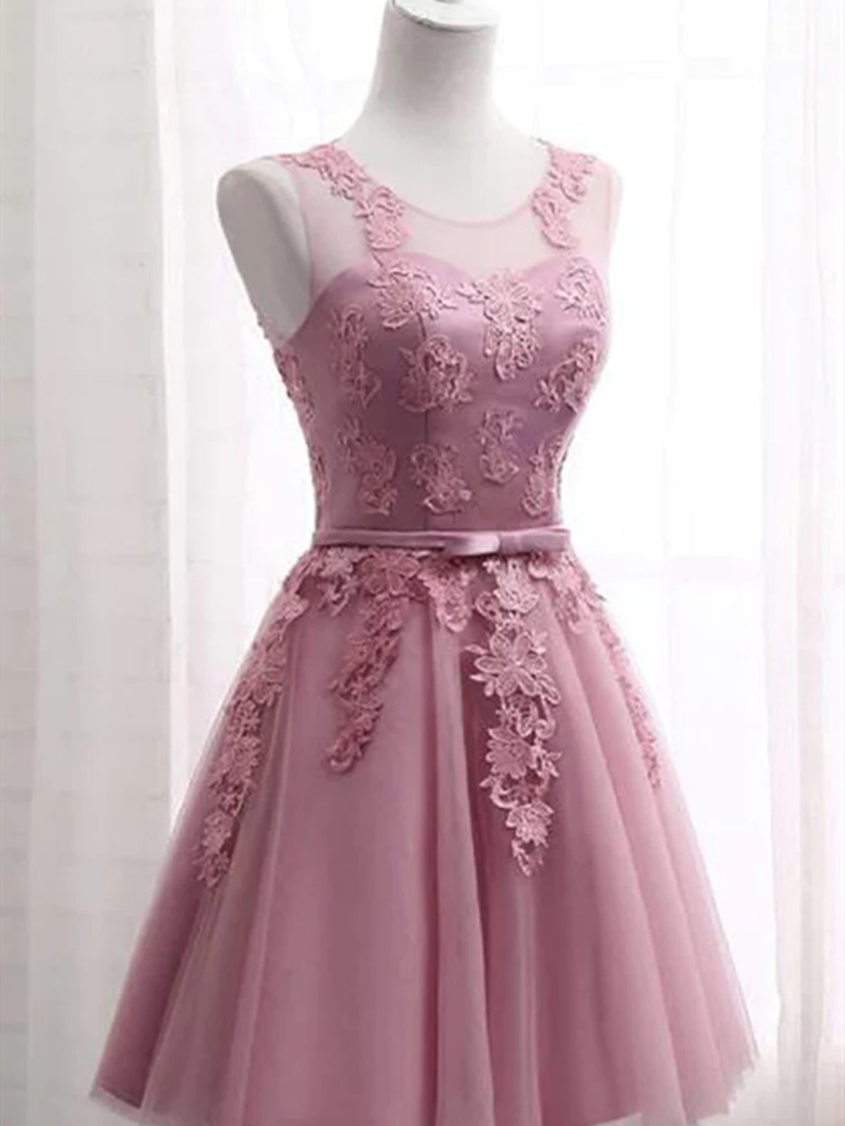 Strapless Pink Lace Short Prom Dresses, Pink Lace Homecoming Dresses, –  Shiny Party