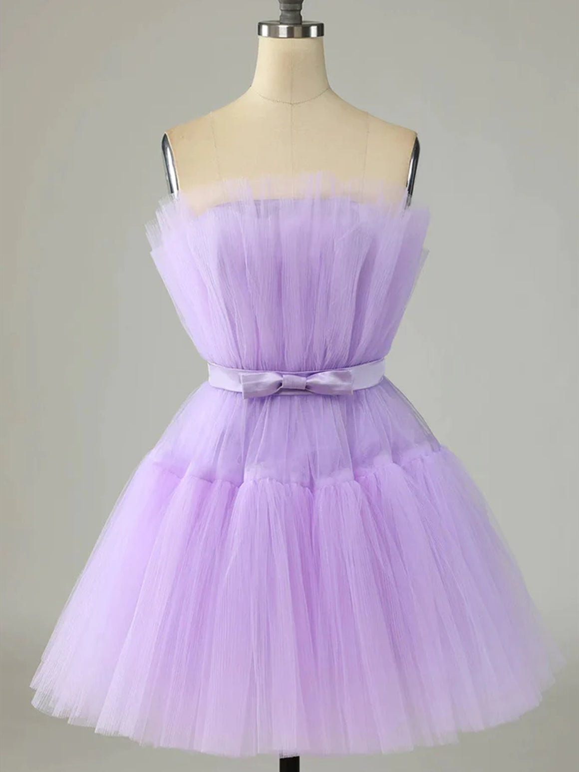 High Low V Neck Layered Purple Tulle Long Prom Dresses, High Low Lilac  Formal Dresses, Purple Evening Dresses A1669