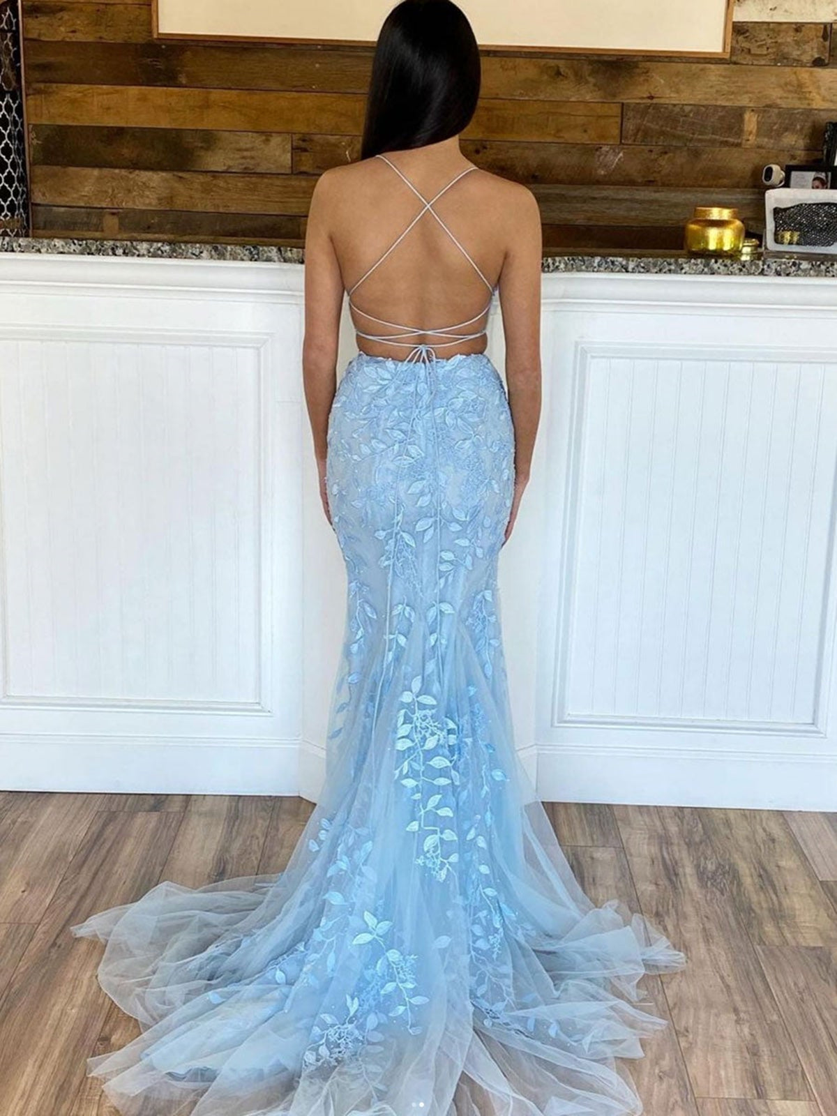 royal blue lace mermaid prom dresses