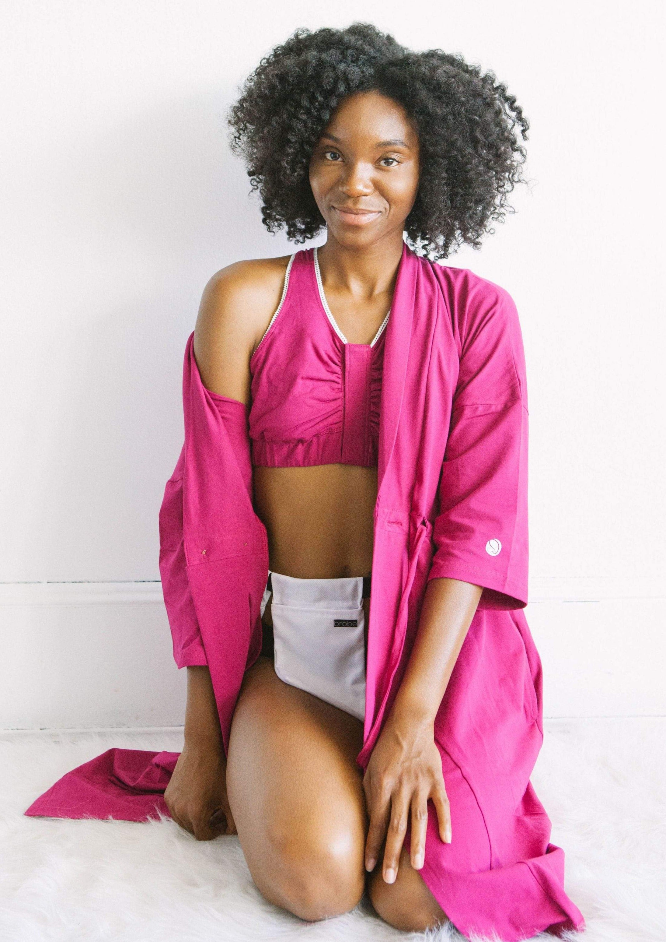 The Brobe | Surgery Recovery Robe with Drain Management PLUS Pocketed Bra - Magenta - S / Magenta