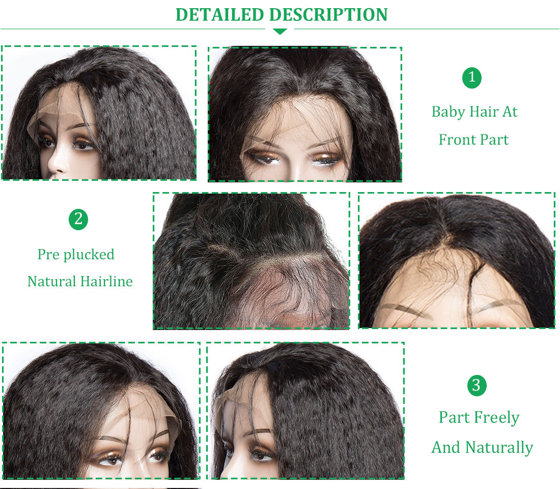 kinky straight hair lace front wigs hairline show