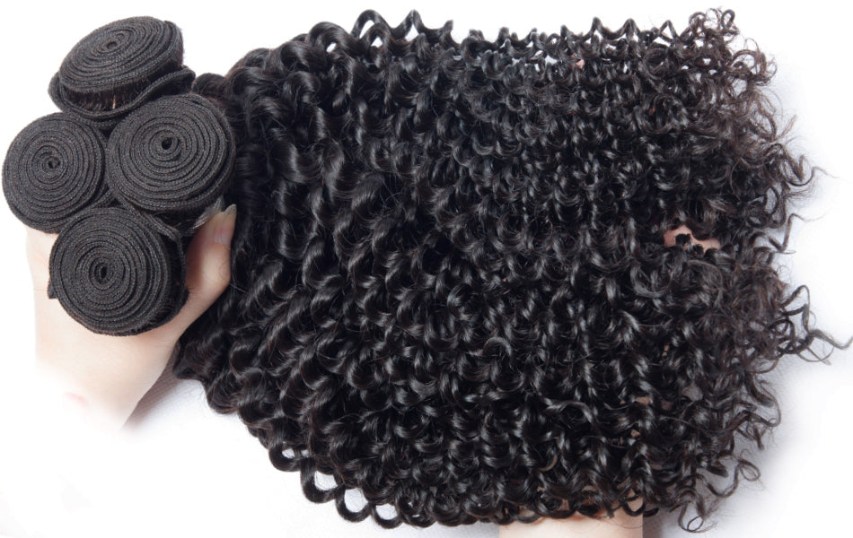 virgin remy curly hair bundles in hand in description