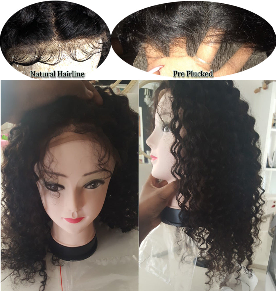 Short indian curly lace front wigs hairline show in description