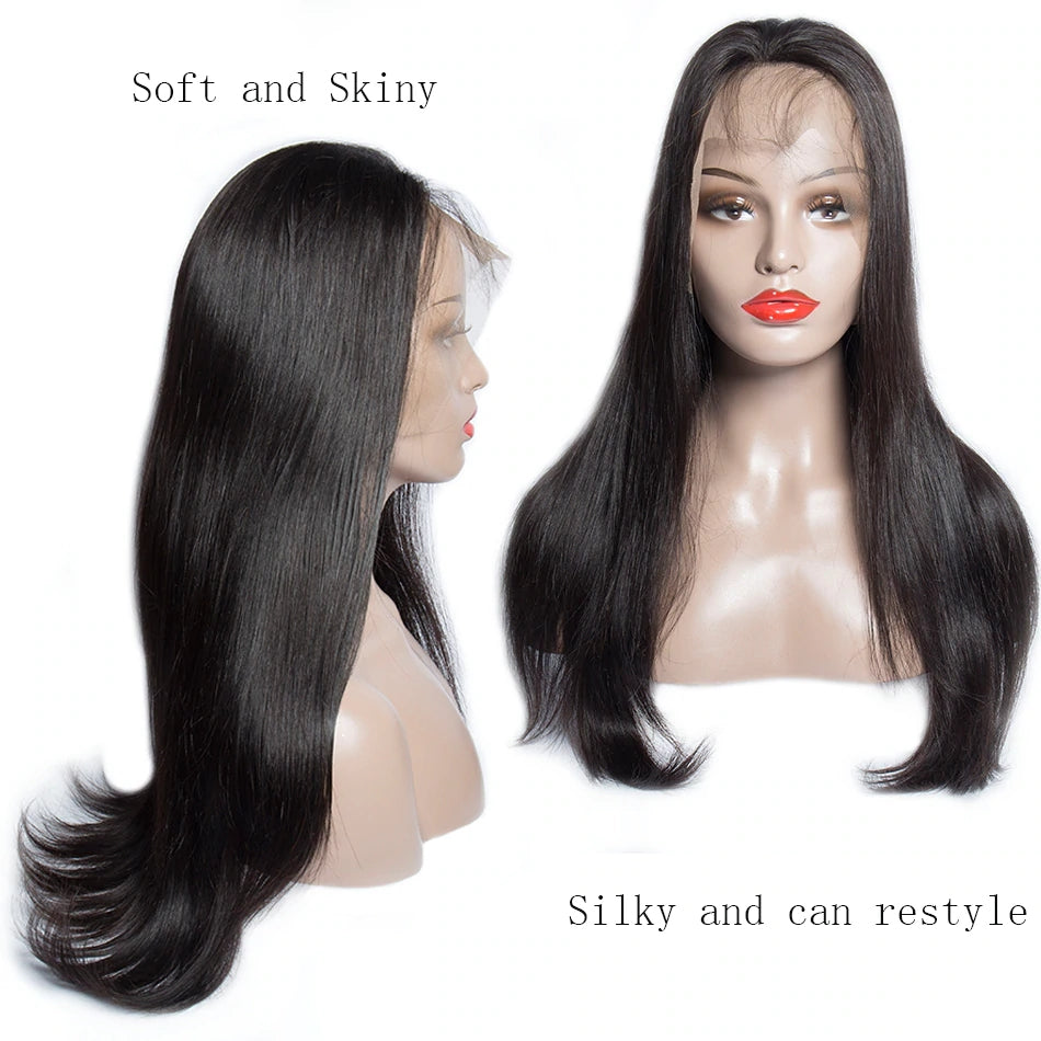 180 density straight lace front human hair wigs in description