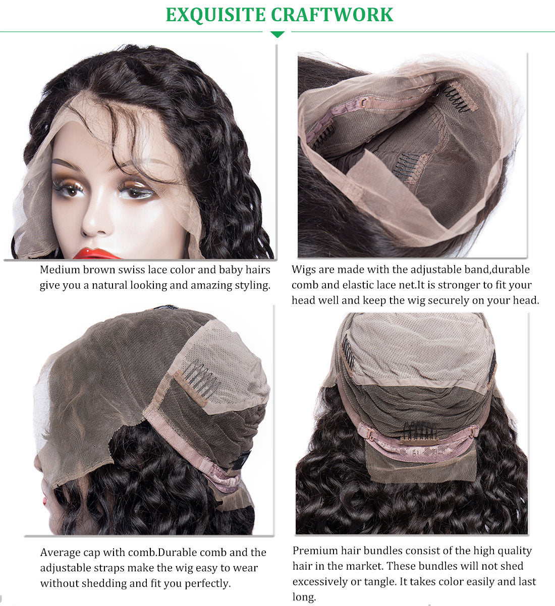 water wave 180 density full lace wigs cap details show in description