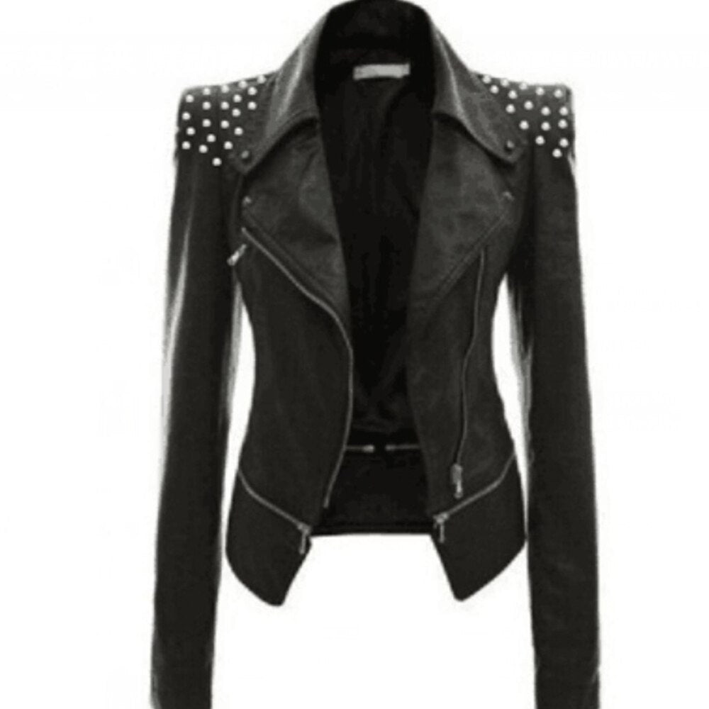 Autumn Women Faux Leather Jacket Gothic Black Moto Jacket Zippers Long ...