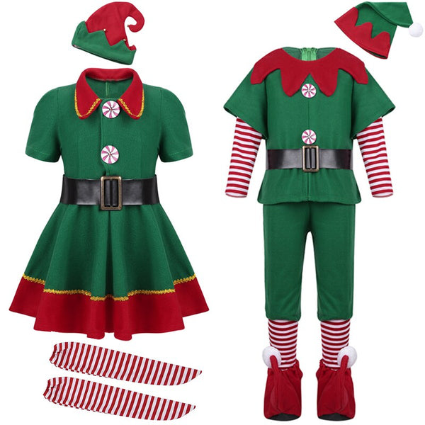 Green Elf Girls Christmas Costume Festival Santa Clause Year Chilren C ...