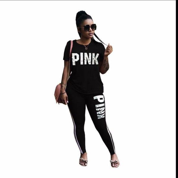 8 Color Plus Size Pink Letter Tracksuit Women Sweatsuit Tops Skinny Pa ...