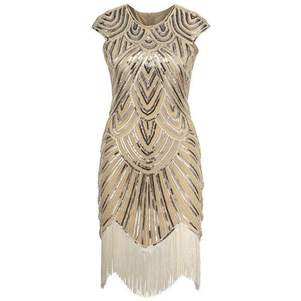 Art Deco Great Gatsby Dress Oneck Cap Sleeve Vintage Sequin Bead Tasse ...