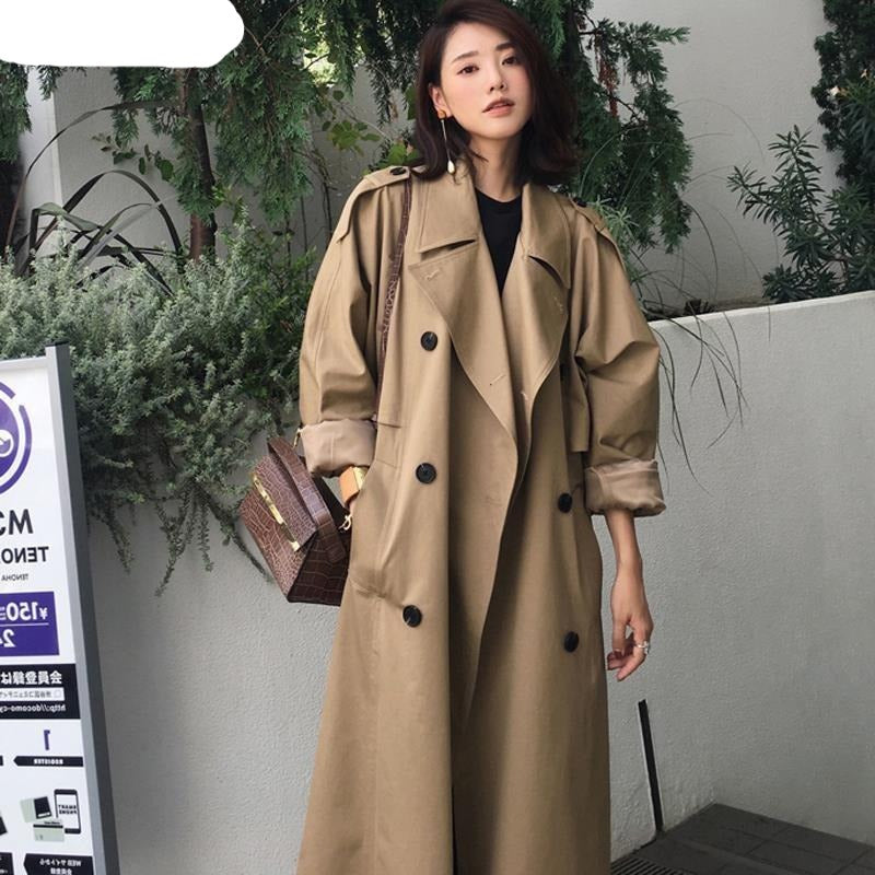 Autumn Streetwear Ladies Doublebreasted Long Trench Coats Loose Plus S ...