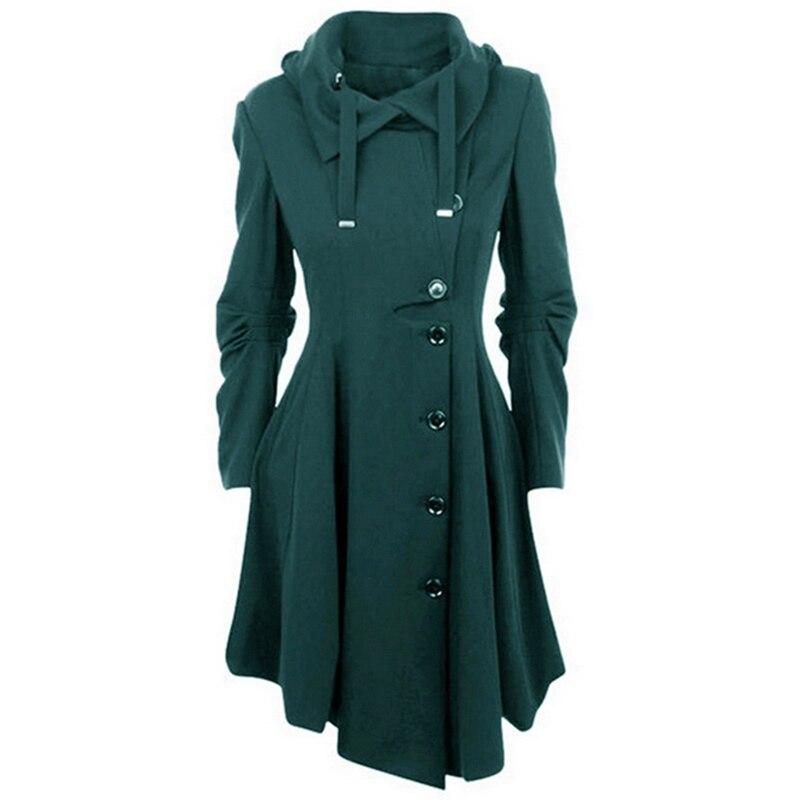 Long Medieval Trench Woolen Coat Women Black Stand Collar Gothic Overc ...