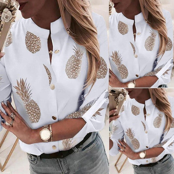Pineapple Blouse Women's Shirt Ananas White Long Sleeve Blouses Woman ...
