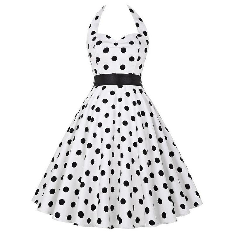 Retro White Polka Dot Dress Audrey Hepburn Vintage Halter Dress 50S 60 ...