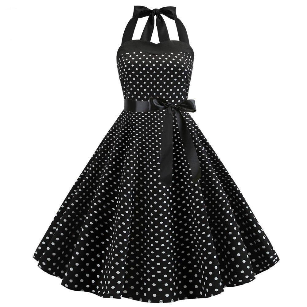 Retro White Polka Dot Dress Audrey Hepburn Vintage Halter Dress 50S 60 ...