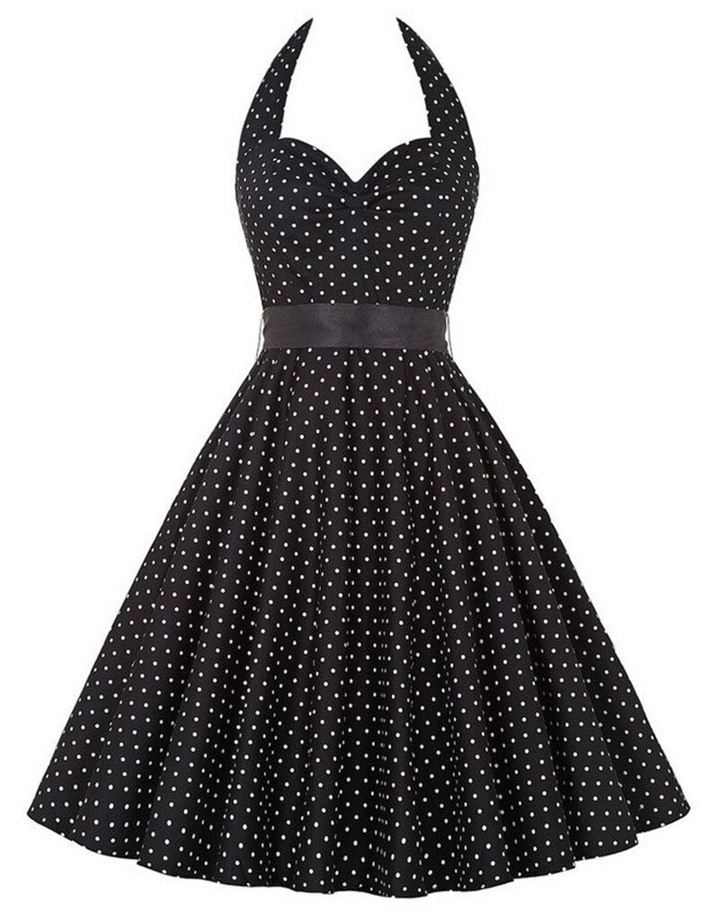 Retro White Polka Dot Dress Audrey Hepburn Vintage Halter Dress 50S 60 ...