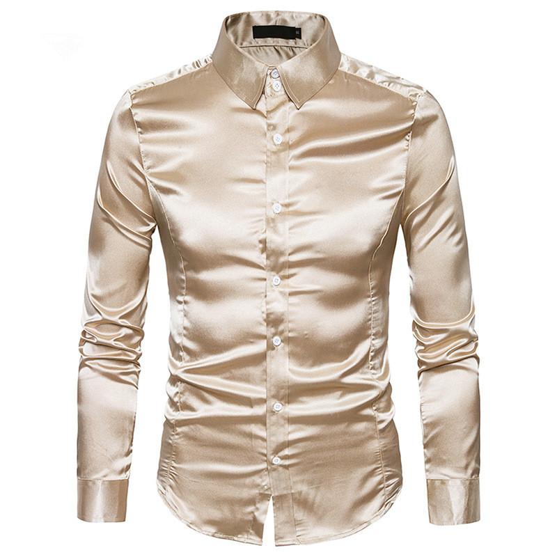 Silk Satin Shirt Men White Men Shirt Long Sleeve Slim Fit Male Shirt E ...