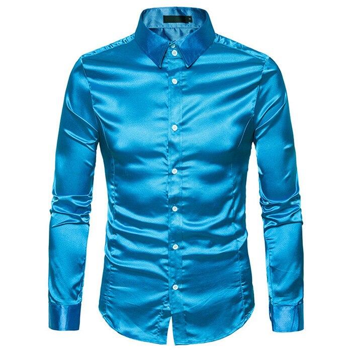 Silk Satin Shirt Men White Men Shirt Long Sleeve Slim Fit Male Shirt E ...