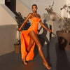 Wholesale Women&#39;s Orange Strapless Waistband Mid-Length Fashion Sexy Club Celebrity Cocktail Party Dress