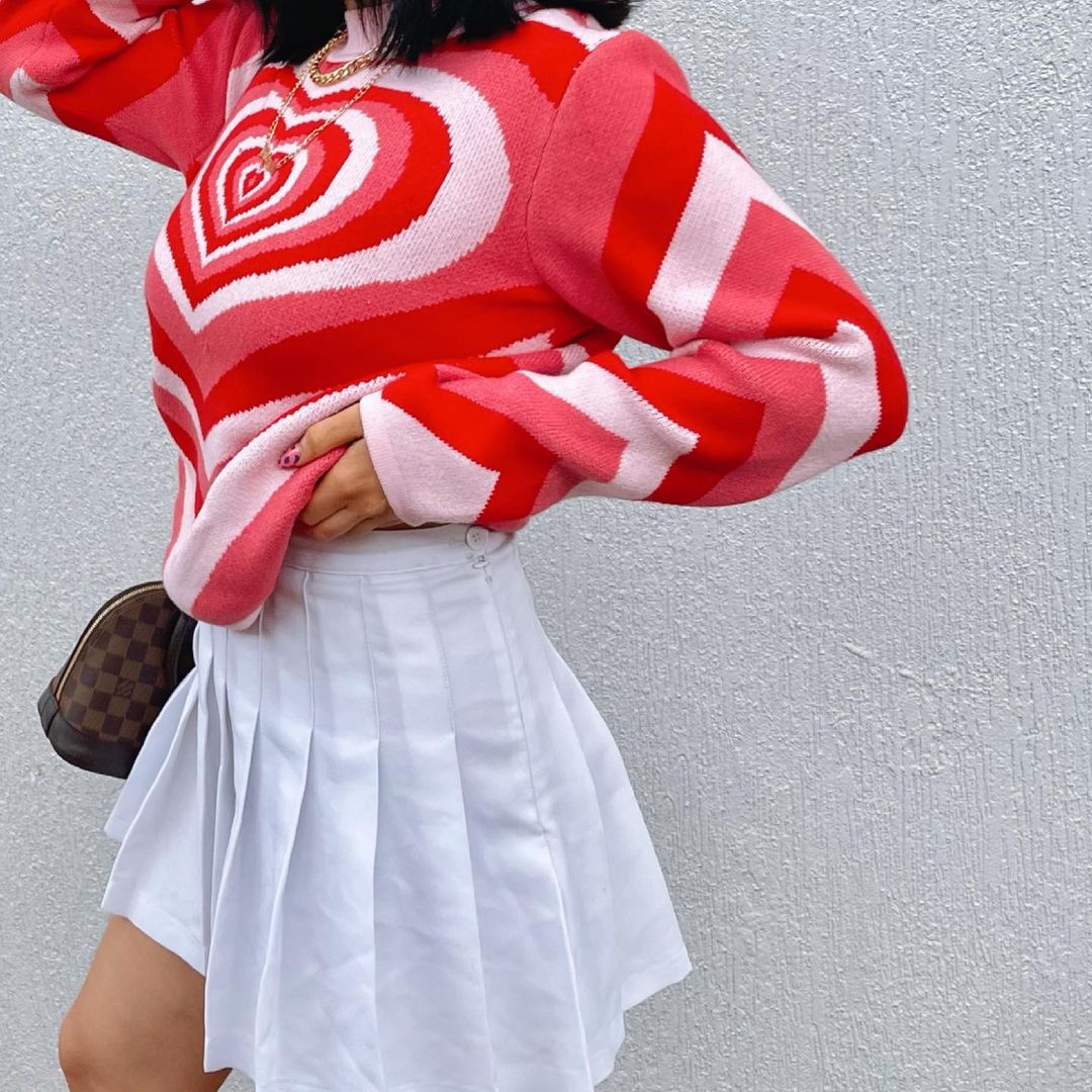 Y2K Knitted Sweater Aesthetics Heart Striped Pullovers Sweater Girls