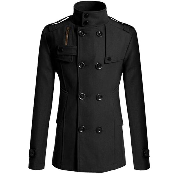 Men Winter Warm Trench Woolen Coat Slim Fit Casual Reefer Jackets Soli ...