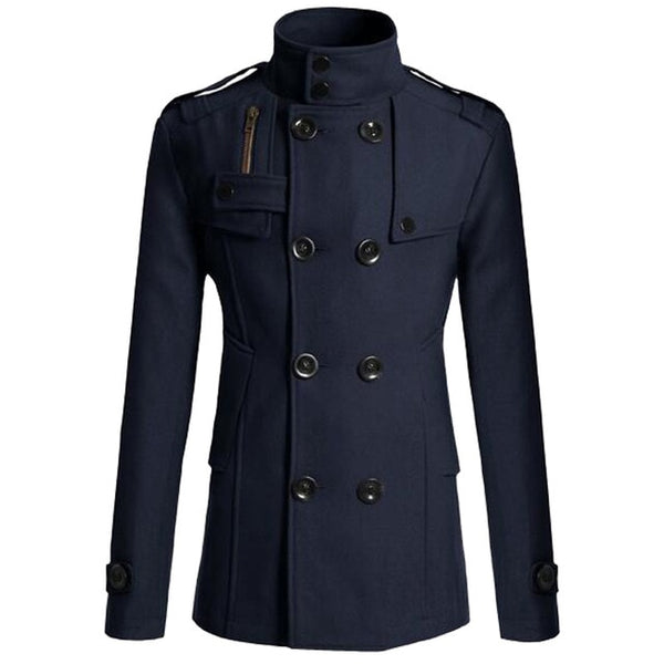 Men Winter Warm Trench Woolen Coat Slim Fit Casual Reefer Jackets Soli ...