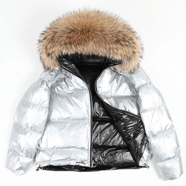 Natural fox fur collar women's 2019 winter jacket female loose short d ...