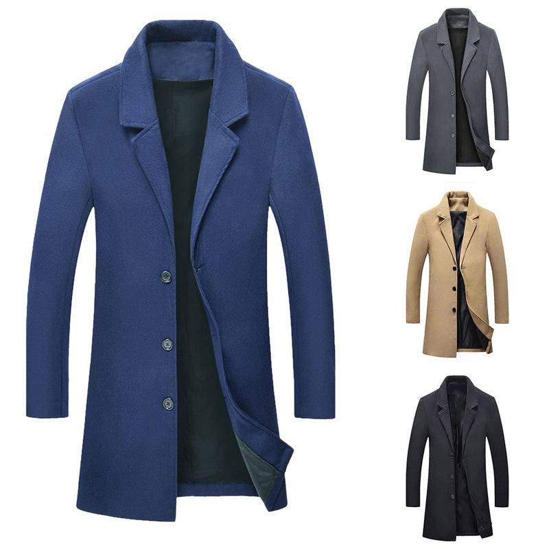 2021 New Autumn Winter Warm Jacket Wool Long Coat Men Casual Warm Blac ...