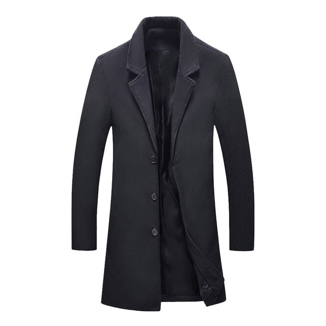 2021 New Autumn Winter Warm Jacket Wool Long Coat Men Casual Warm Blac ...