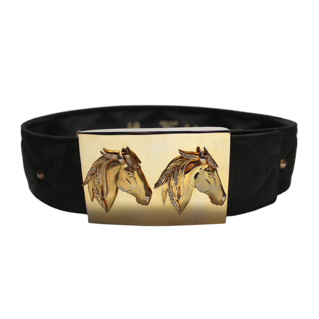 Turbulentie Toneelschrijver Snoep Escada Quilted Suede Belt with Scuptural Horse Heads Buckle – Screaming  Mimis Vintage Fashion