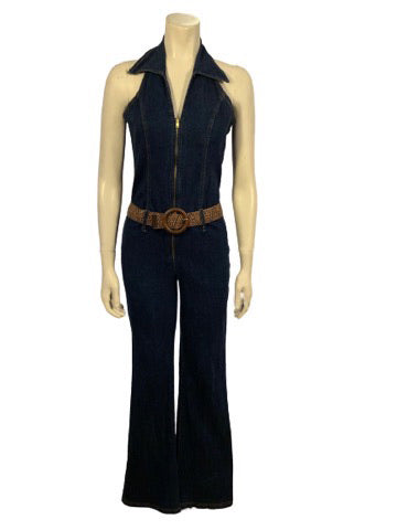 denim halter jumpsuit