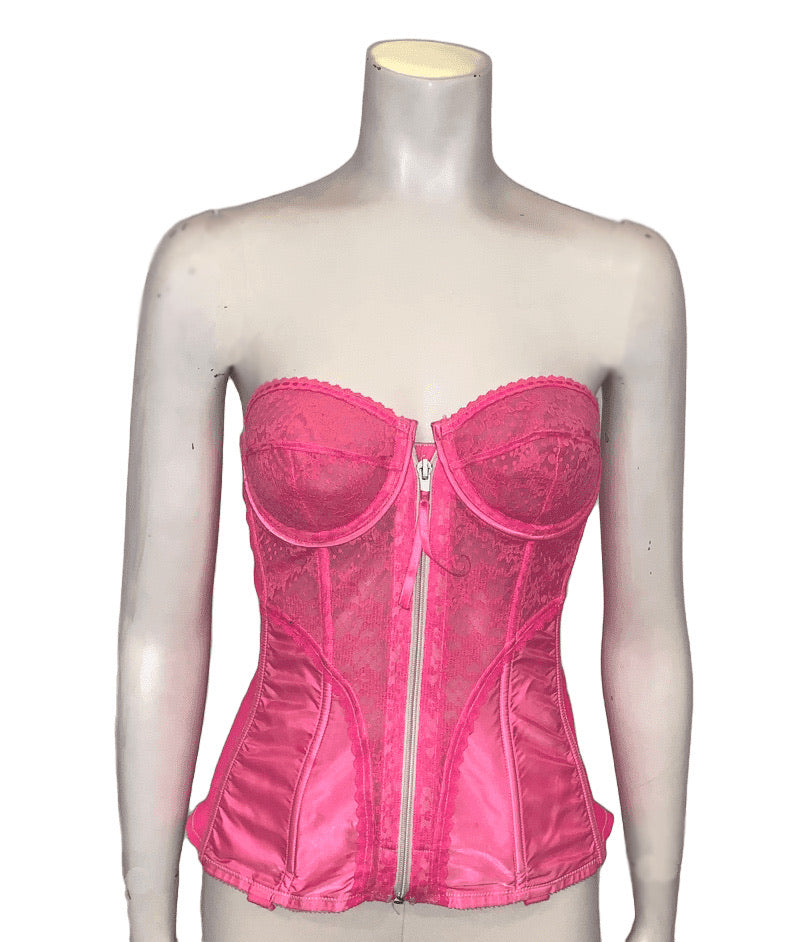 1980s Neon Pink Lace \u0026 Satin Bustier 
