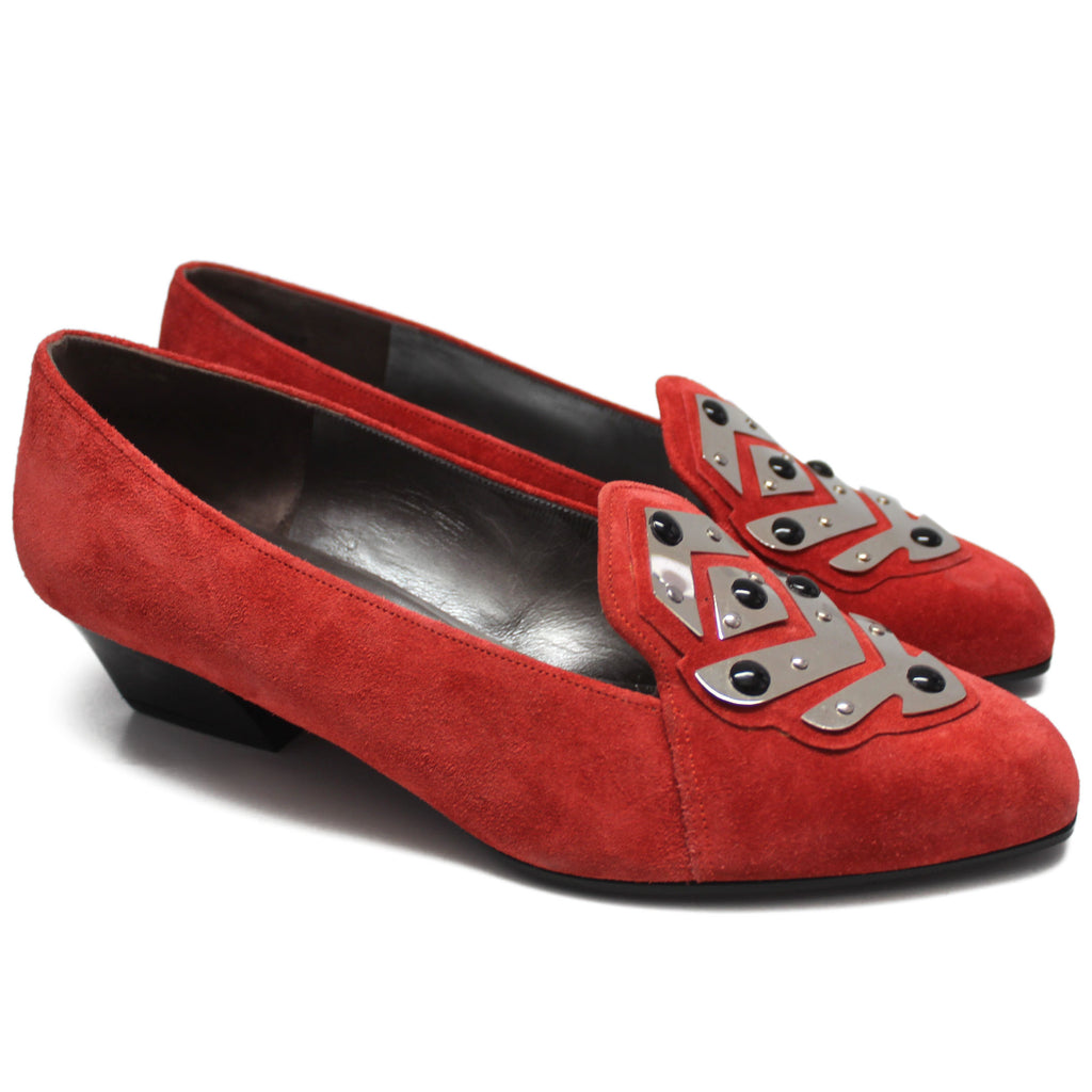 Charles Jourdan 1980s Red Suede Shoes 