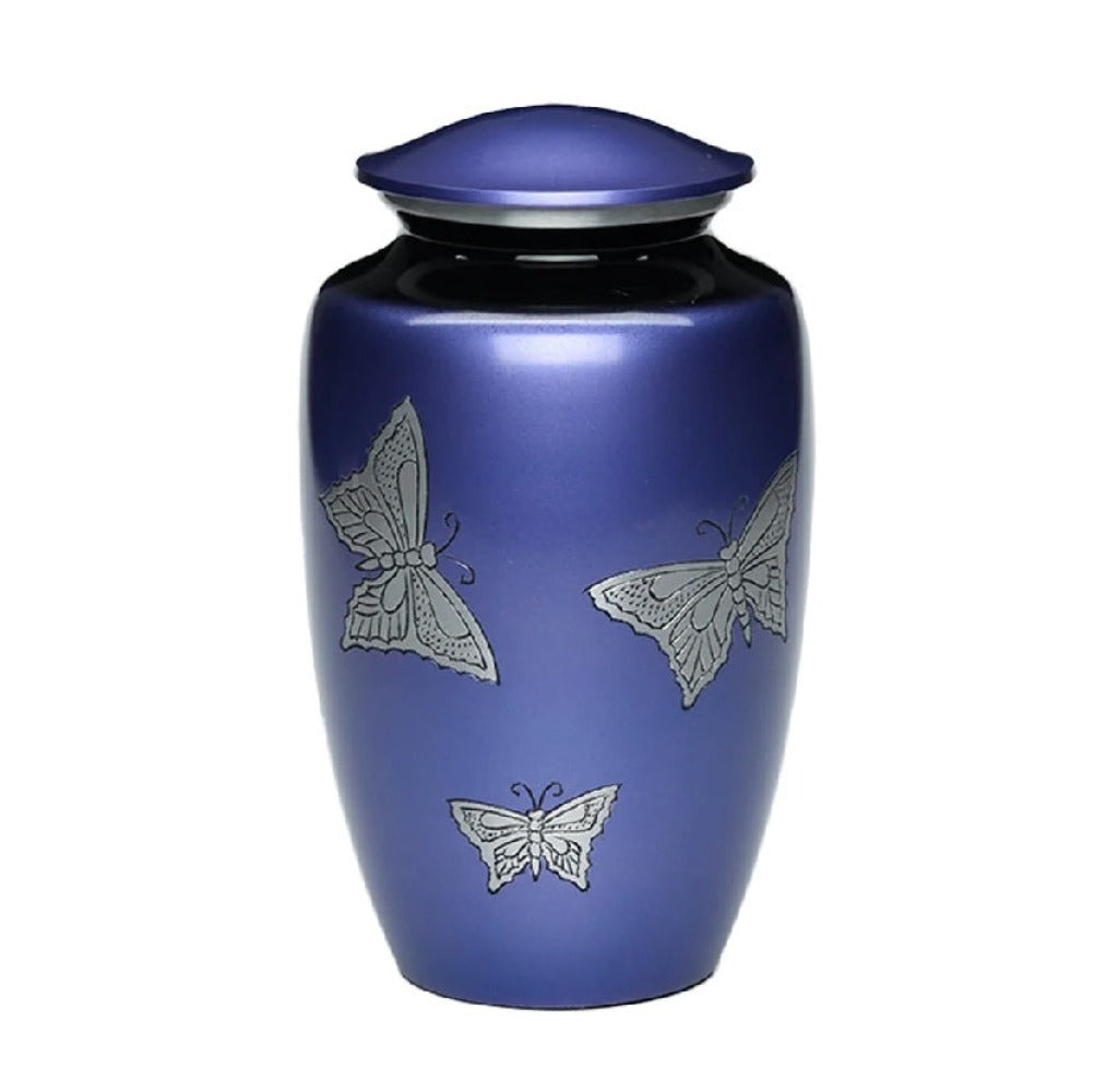 Three Butterflies Purple Urn